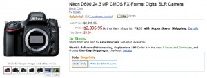 Nikon D600 in stock at Amazon